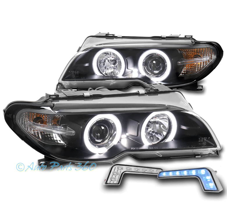For 04-06 BMW E46 325Ci 330Ci 2Dr LED Halo Projector Black Headlights w