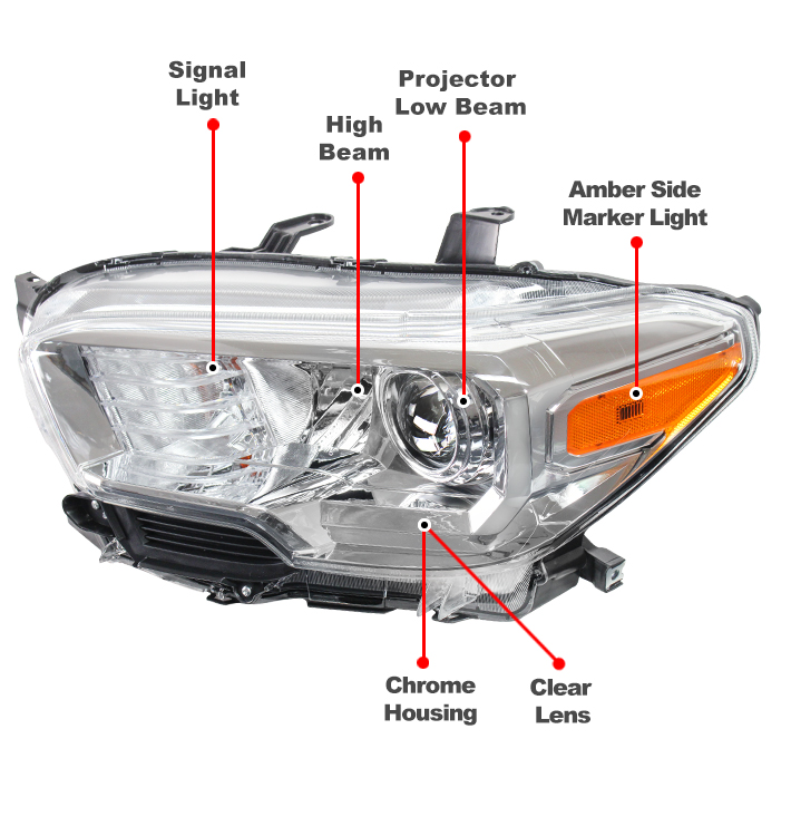 For 2016-2022 Toyota Tacoma Projector Headlights Headlamps - Chrome