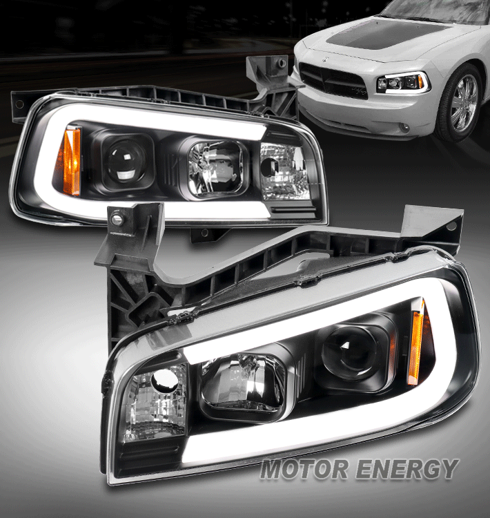 For 2006-2010 Dodge Charger LED Tube Projector Headlights Headlamps - Black