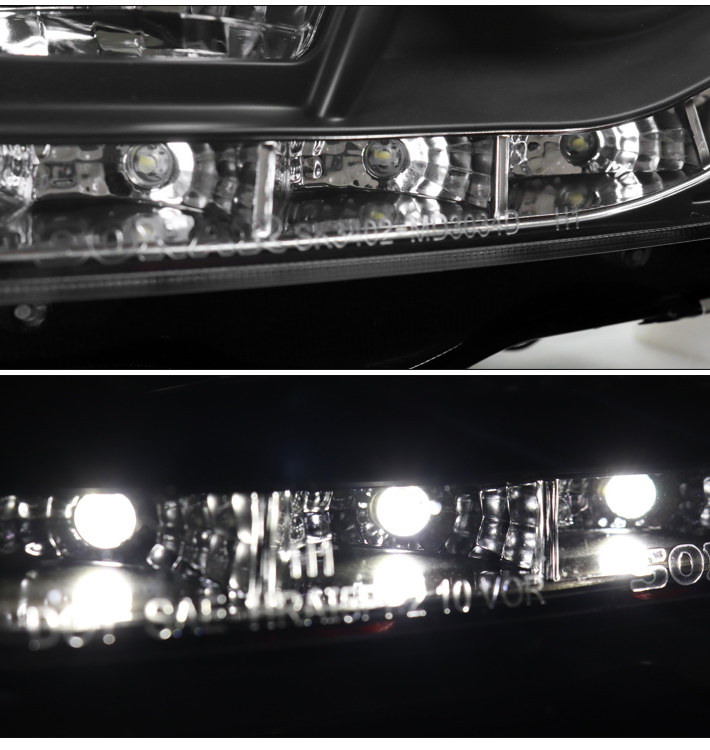 For 2004-2009 Mazda 3 Sedan 4Dr LED Bar Projector Headlights Headlamps - Black