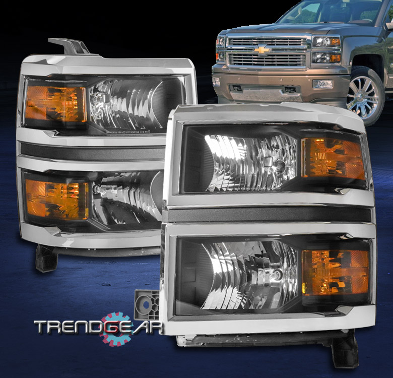 FOR 2014-2015 CHEVY SILVERADO 1500 PICKUP HEADLIGHTS HEADLAMP BLACK ...